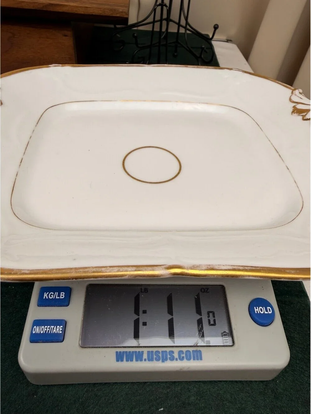 Vintage White Porcelain Serving Tray with Gold Trim and Ornate Handles